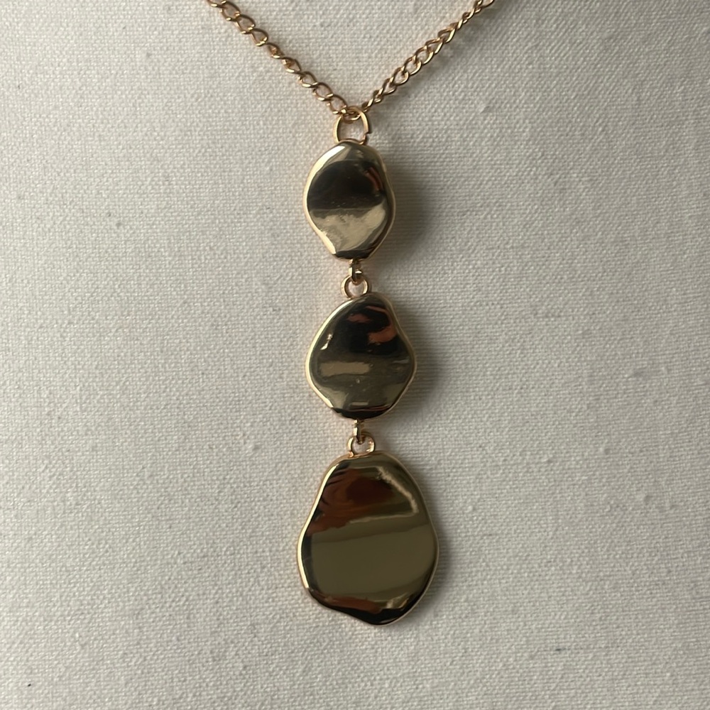 Necklace, gold tone triple abstract medallion